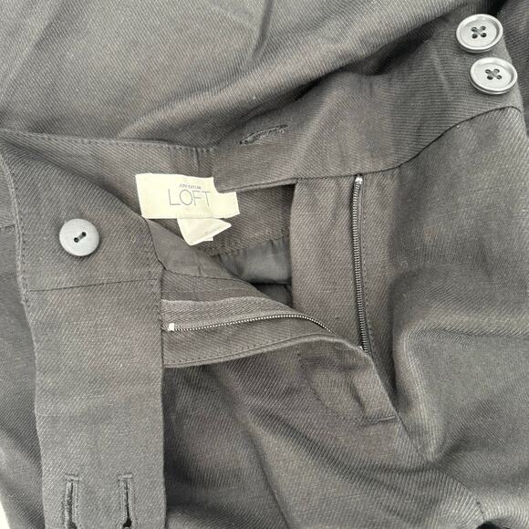 LOFT ANN TAYLOR Pants SZ 2 Linen Blend Black Wide Ann Leg Business Office Work - Picture 10 of 13
